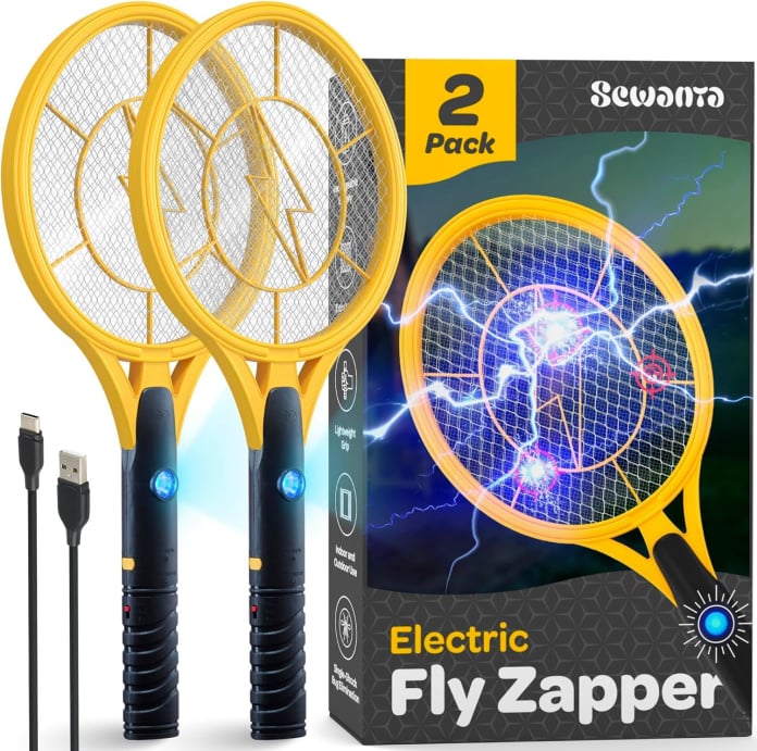 Electric Fly Swatter [Set of 2] Handheld Bug Zapper Racket for Indoor/Outdoor - 4000 Volt Fly Swatter