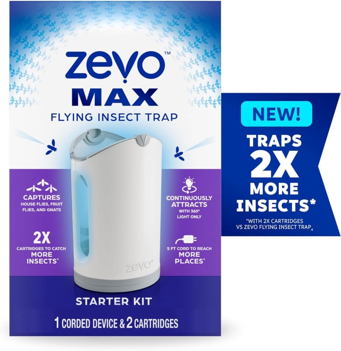 Zevo MAX Flying Insect Trap, Fly Trap Captures Houseflies, Fruit Flies, and Gnats (1 Plug-in Base + 2 Cartridges)